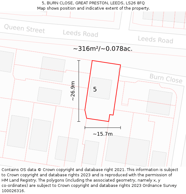 5, BURN CLOSE, GREAT PRESTON, LEEDS, LS26 8FQ: Plot and title map