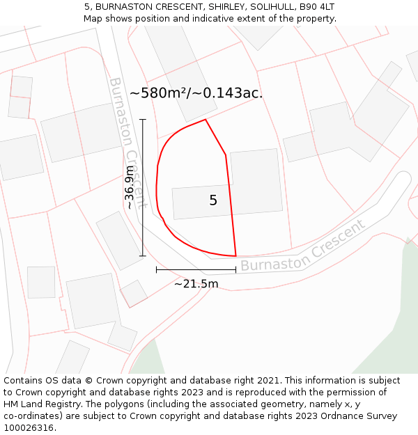 5, BURNASTON CRESCENT, SHIRLEY, SOLIHULL, B90 4LT: Plot and title map
