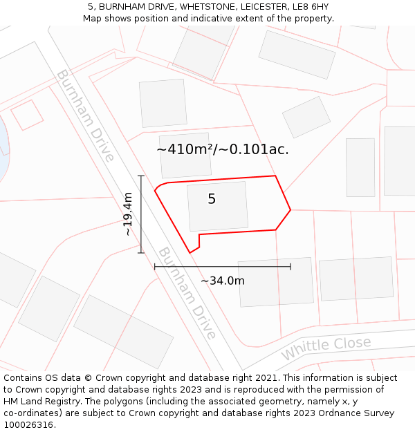 5, BURNHAM DRIVE, WHETSTONE, LEICESTER, LE8 6HY: Plot and title map