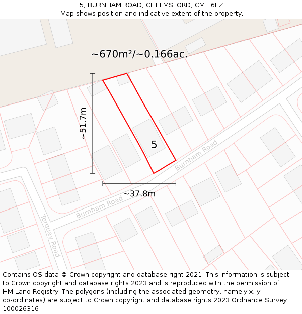 5, BURNHAM ROAD, CHELMSFORD, CM1 6LZ: Plot and title map
