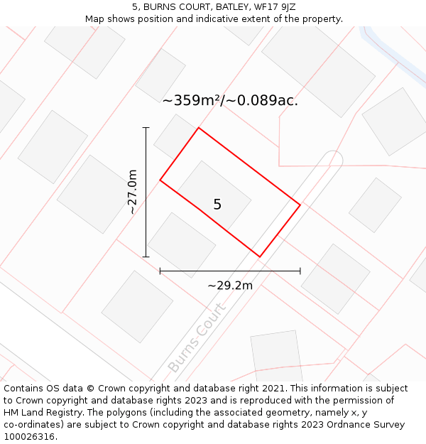 5, BURNS COURT, BATLEY, WF17 9JZ: Plot and title map