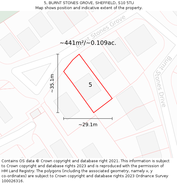 5, BURNT STONES GROVE, SHEFFIELD, S10 5TU: Plot and title map
