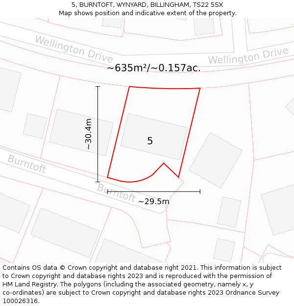 5, BURNTOFT, WYNYARD, BILLINGHAM, TS22 5SX: Plot and title map