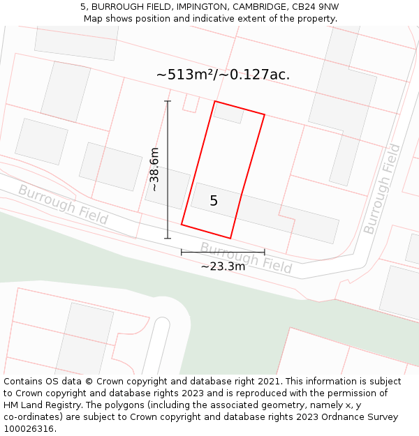 5, BURROUGH FIELD, IMPINGTON, CAMBRIDGE, CB24 9NW: Plot and title map