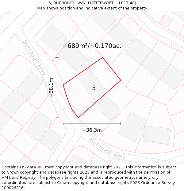 5, BURROUGH WAY, LUTTERWORTH, LE17 4GJ: Plot and title map
