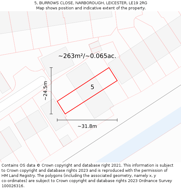 5, BURROWS CLOSE, NARBOROUGH, LEICESTER, LE19 2RG: Plot and title map
