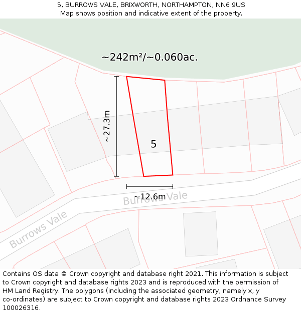 5, BURROWS VALE, BRIXWORTH, NORTHAMPTON, NN6 9US: Plot and title map