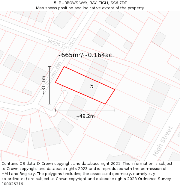 5, BURROWS WAY, RAYLEIGH, SS6 7DF: Plot and title map