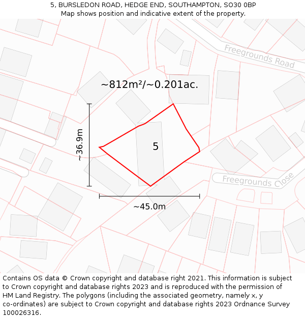 5, BURSLEDON ROAD, HEDGE END, SOUTHAMPTON, SO30 0BP: Plot and title map