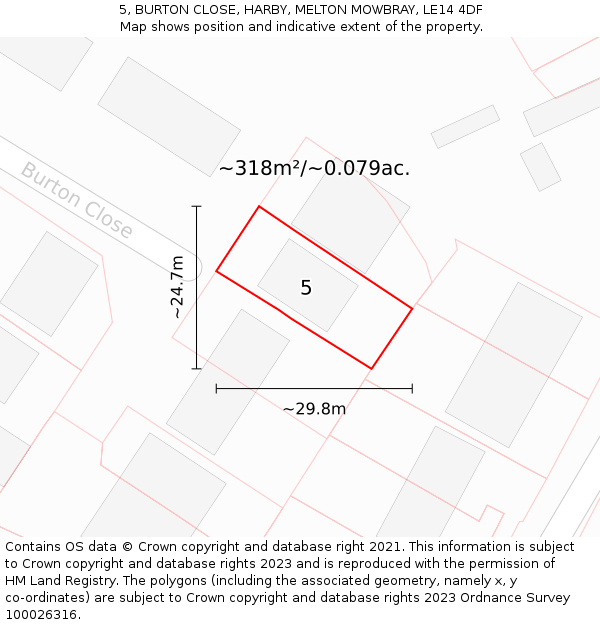5, BURTON CLOSE, HARBY, MELTON MOWBRAY, LE14 4DF: Plot and title map