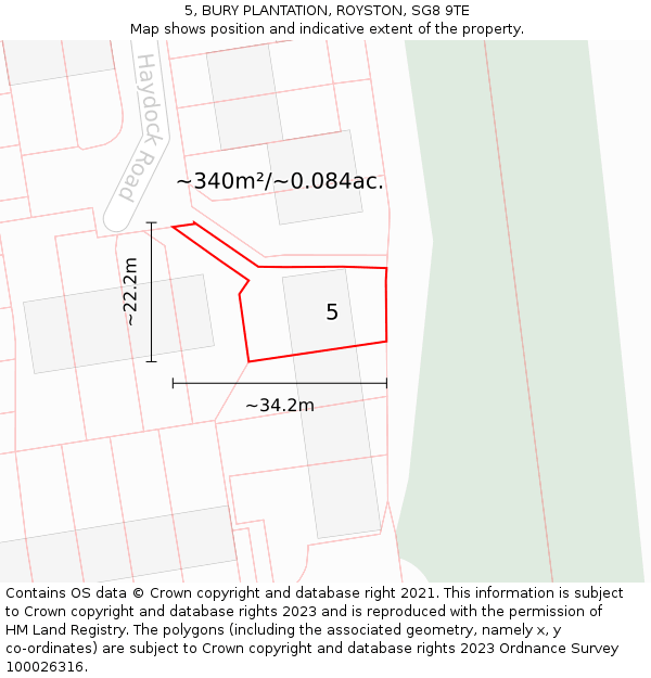 5, BURY PLANTATION, ROYSTON, SG8 9TE: Plot and title map