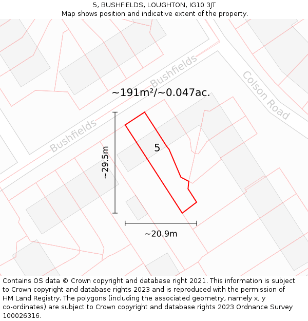 5, BUSHFIELDS, LOUGHTON, IG10 3JT: Plot and title map