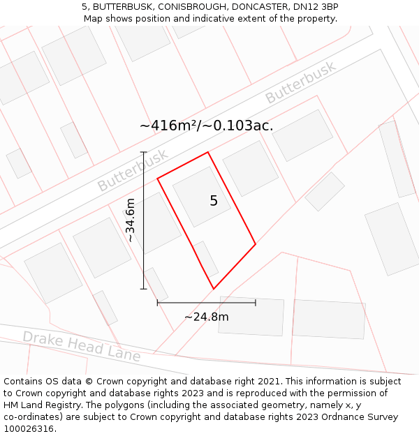 5, BUTTERBUSK, CONISBROUGH, DONCASTER, DN12 3BP: Plot and title map