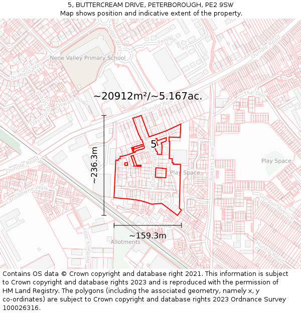 5, BUTTERCREAM DRIVE, PETERBOROUGH, PE2 9SW: Plot and title map