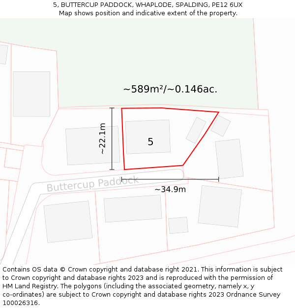 5, BUTTERCUP PADDOCK, WHAPLODE, SPALDING, PE12 6UX: Plot and title map