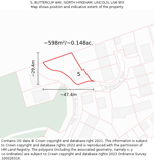 5, BUTTERCUP WAY, NORTH HYKEHAM, LINCOLN, LN6 9FX: Plot and title map