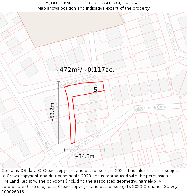 5, BUTTERMERE COURT, CONGLETON, CW12 4JD: Plot and title map