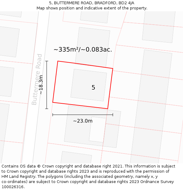 5, BUTTERMERE ROAD, BRADFORD, BD2 4JA: Plot and title map