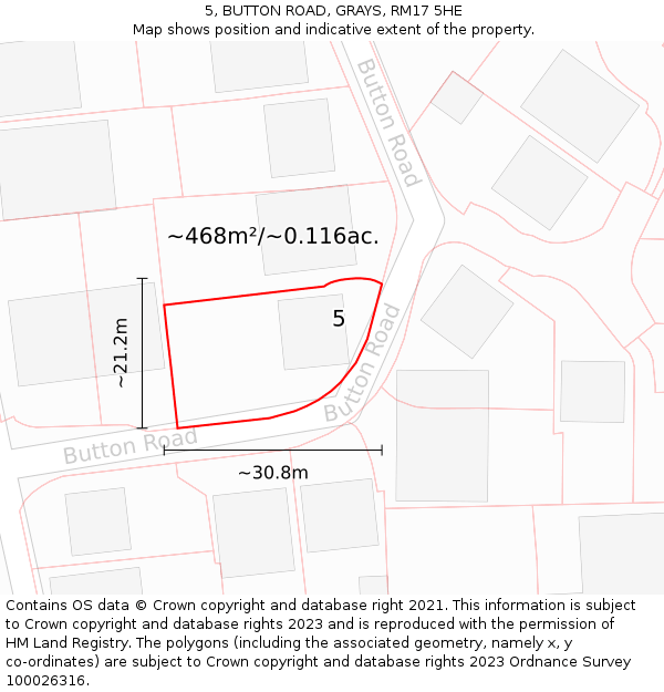 5, BUTTON ROAD, GRAYS, RM17 5HE: Plot and title map