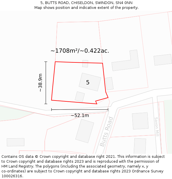 5, BUTTS ROAD, CHISELDON, SWINDON, SN4 0NN: Plot and title map