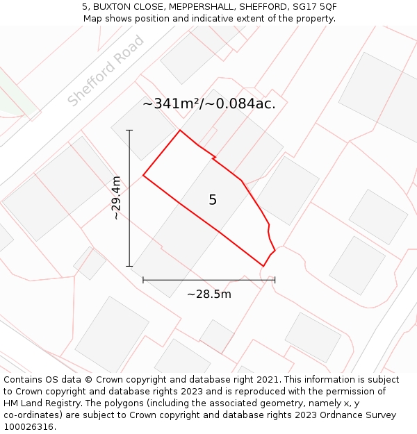 5, BUXTON CLOSE, MEPPERSHALL, SHEFFORD, SG17 5QF: Plot and title map