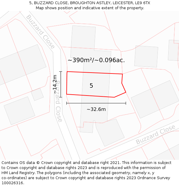 5, BUZZARD CLOSE, BROUGHTON ASTLEY, LEICESTER, LE9 6TX: Plot and title map