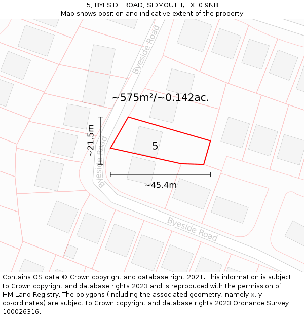 5, BYESIDE ROAD, SIDMOUTH, EX10 9NB: Plot and title map