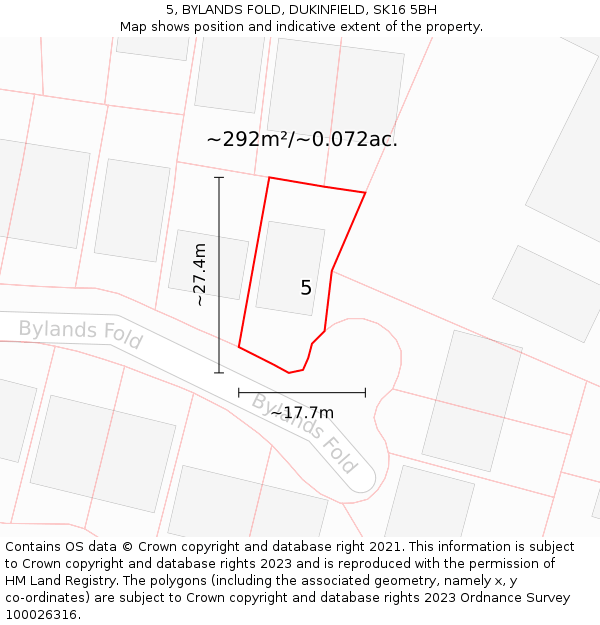 5, BYLANDS FOLD, DUKINFIELD, SK16 5BH: Plot and title map