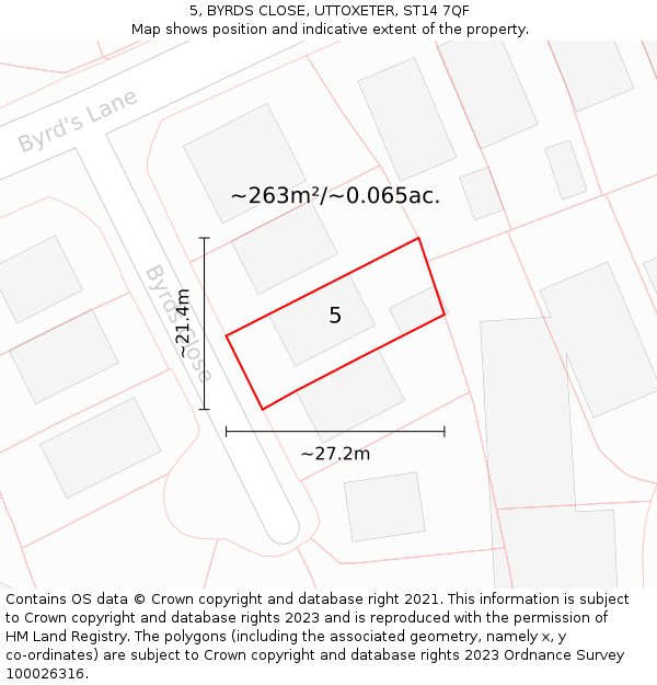 5, BYRDS CLOSE, UTTOXETER, ST14 7QF: Plot and title map