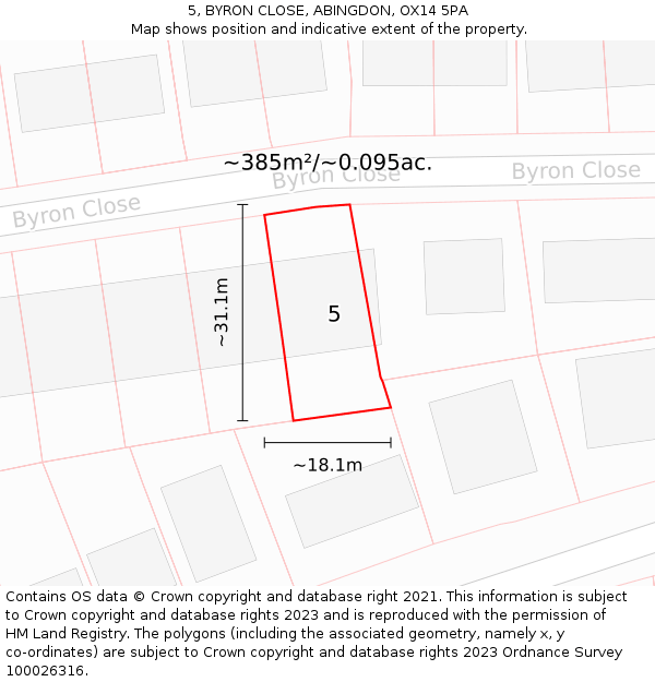 5, BYRON CLOSE, ABINGDON, OX14 5PA: Plot and title map