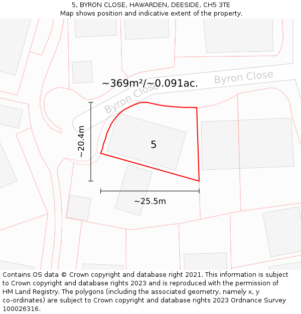 5, BYRON CLOSE, HAWARDEN, DEESIDE, CH5 3TE: Plot and title map