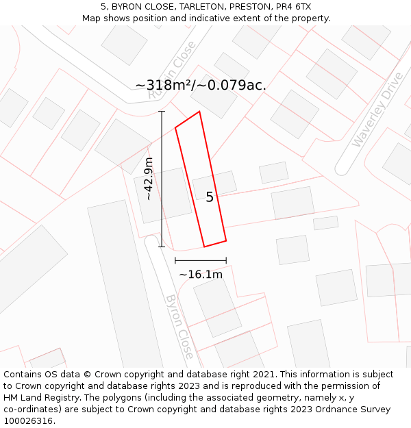 5, BYRON CLOSE, TARLETON, PRESTON, PR4 6TX: Plot and title map