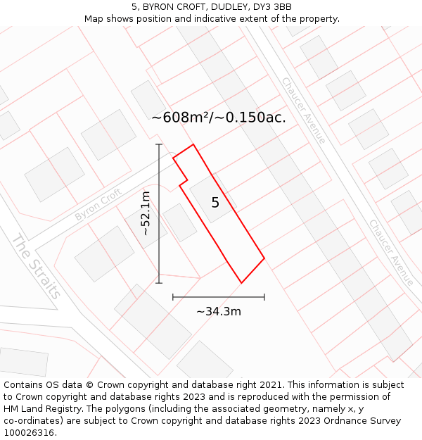 5, BYRON CROFT, DUDLEY, DY3 3BB: Plot and title map
