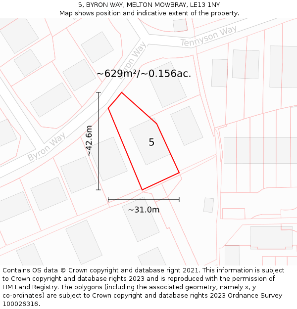 5, BYRON WAY, MELTON MOWBRAY, LE13 1NY: Plot and title map