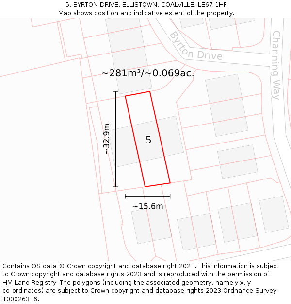 5, BYRTON DRIVE, ELLISTOWN, COALVILLE, LE67 1HF: Plot and title map