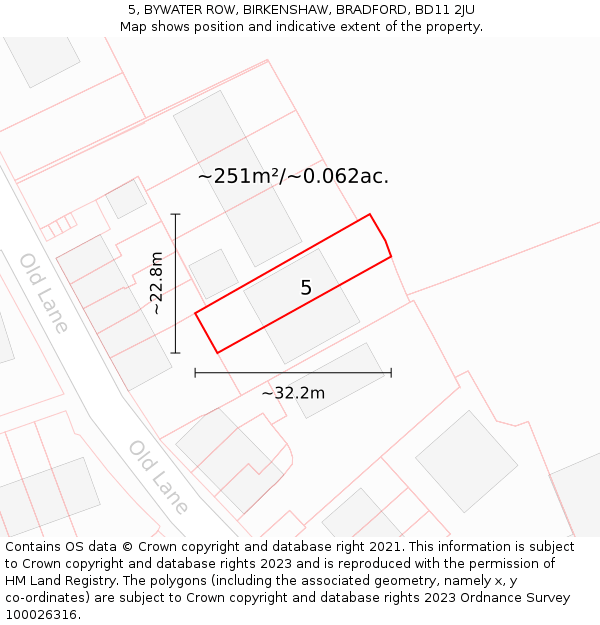 5, BYWATER ROW, BIRKENSHAW, BRADFORD, BD11 2JU: Plot and title map