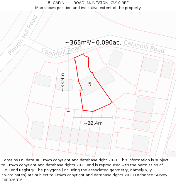 5, CABINHILL ROAD, NUNEATON, CV10 9RE: Plot and title map