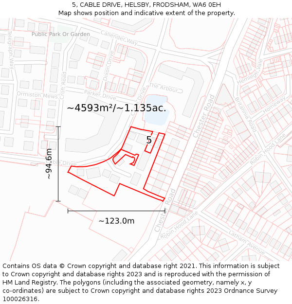 5, CABLE DRIVE, HELSBY, FRODSHAM, WA6 0EH: Plot and title map