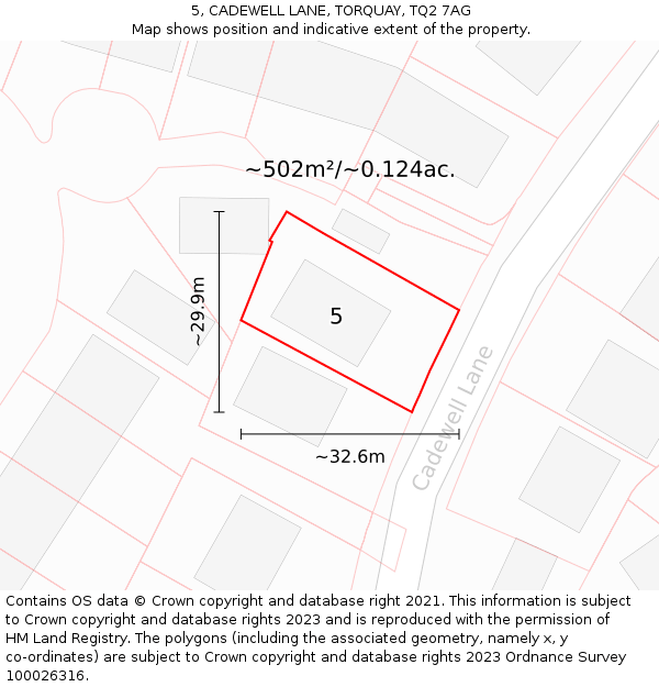 5, CADEWELL LANE, TORQUAY, TQ2 7AG: Plot and title map