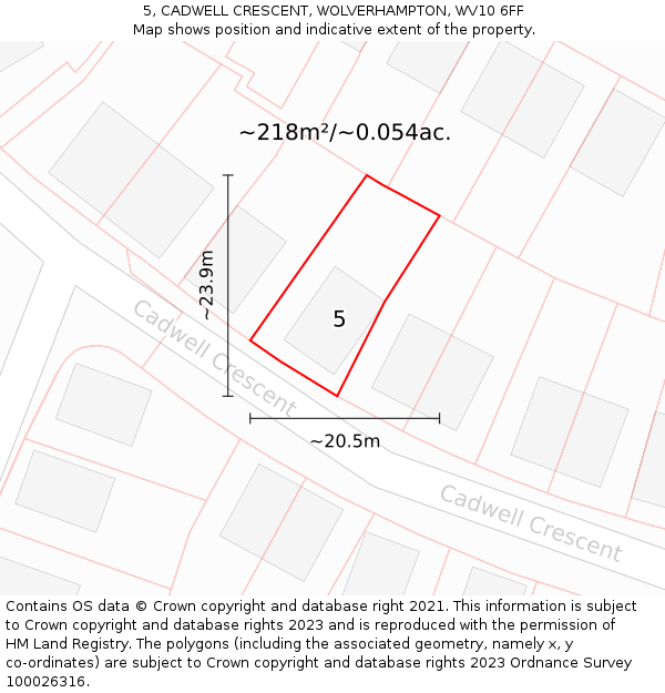 5, CADWELL CRESCENT, WOLVERHAMPTON, WV10 6FF: Plot and title map