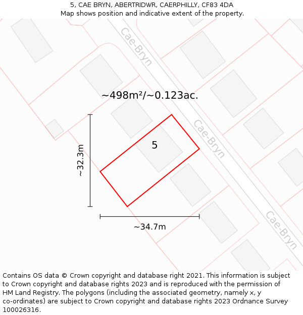 5, CAE BRYN, ABERTRIDWR, CAERPHILLY, CF83 4DA: Plot and title map