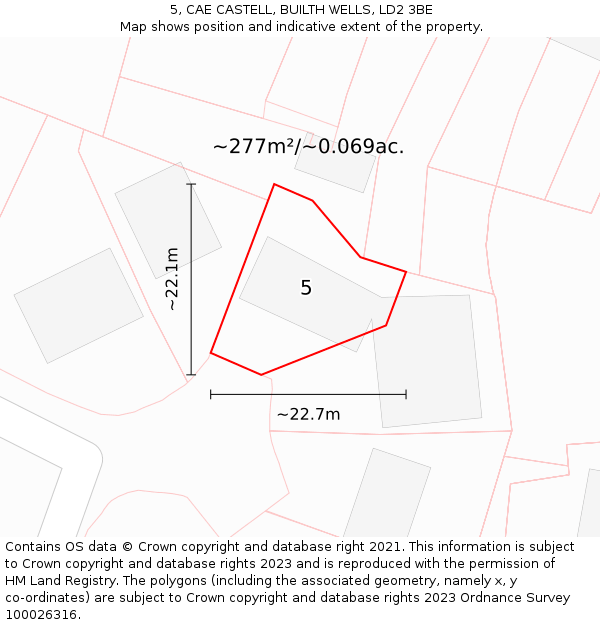 5, CAE CASTELL, BUILTH WELLS, LD2 3BE: Plot and title map