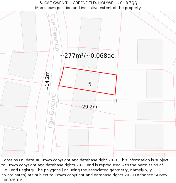 5, CAE GWENITH, GREENFIELD, HOLYWELL, CH8 7QQ: Plot and title map