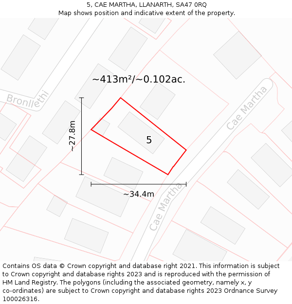 5, CAE MARTHA, LLANARTH, SA47 0RQ: Plot and title map