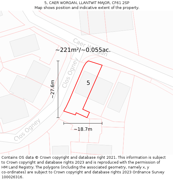 5, CAER WORGAN, LLANTWIT MAJOR, CF61 2SP: Plot and title map