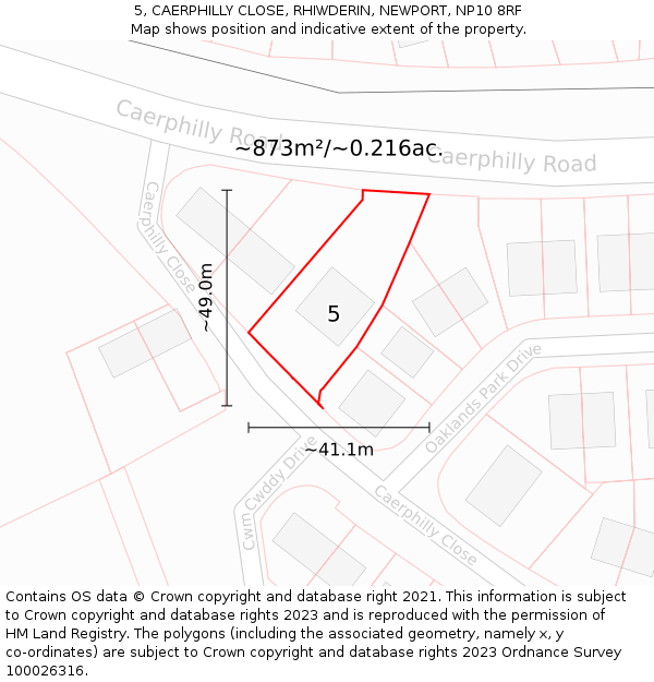 5, CAERPHILLY CLOSE, RHIWDERIN, NEWPORT, NP10 8RF: Plot and title map
