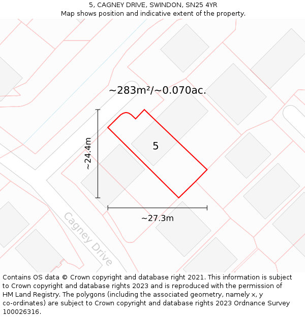 5, CAGNEY DRIVE, SWINDON, SN25 4YR: Plot and title map