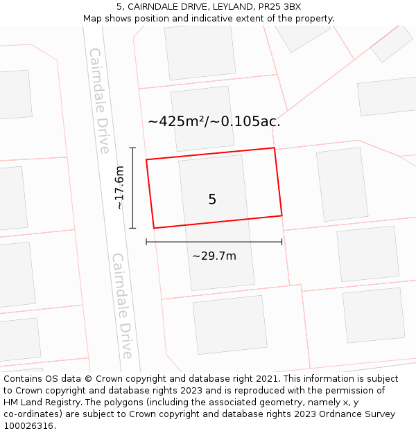 5, CAIRNDALE DRIVE, LEYLAND, PR25 3BX: Plot and title map
