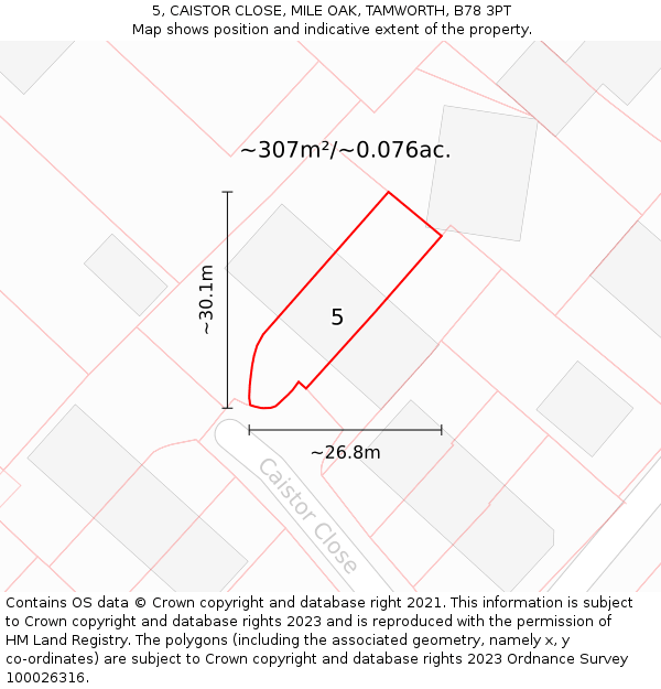 5, CAISTOR CLOSE, MILE OAK, TAMWORTH, B78 3PT: Plot and title map