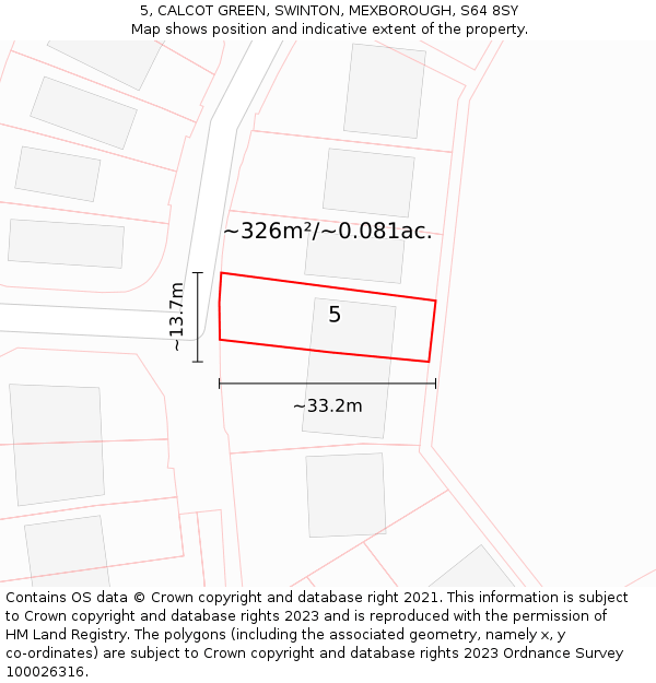 5, CALCOT GREEN, SWINTON, MEXBOROUGH, S64 8SY: Plot and title map